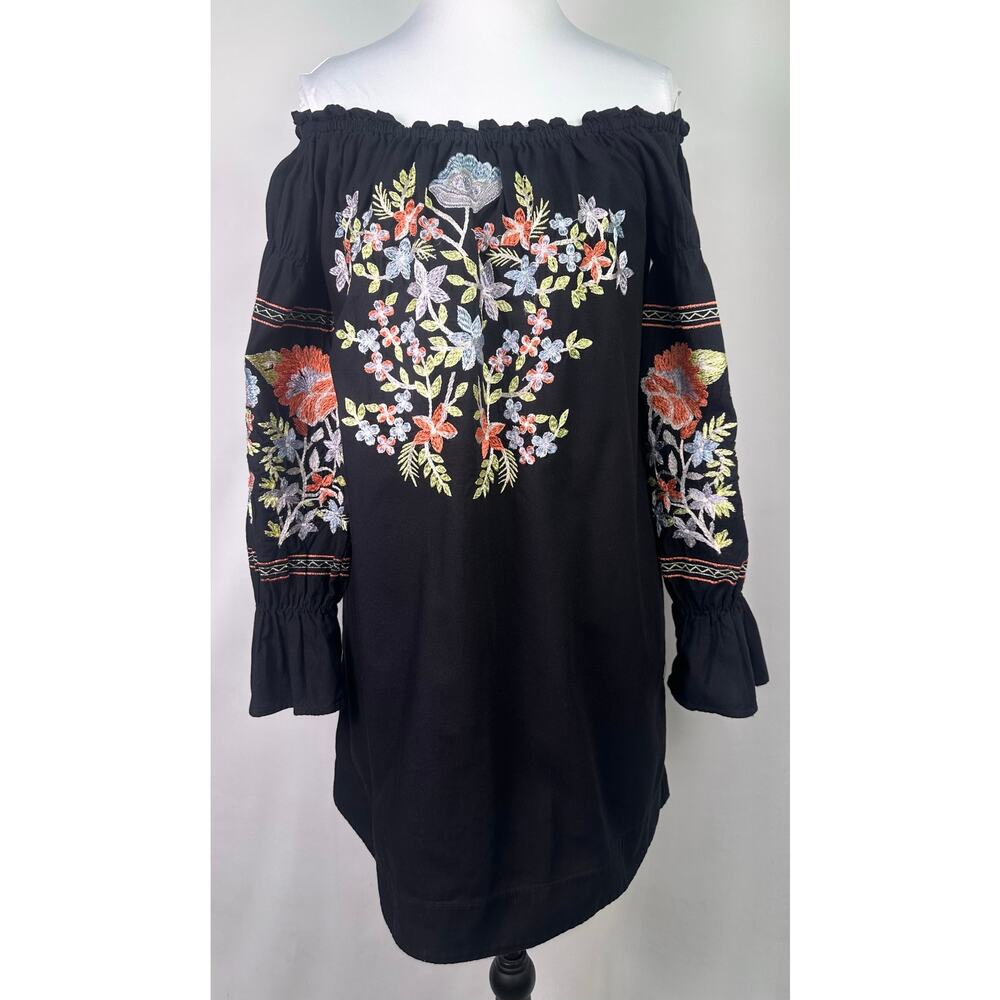 Free People Fleur Du Jour Embroidered Off Shoulder Mini Dress Black Size S - Picture 2 of 10
